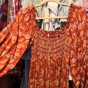 Free People Long Sleeve Smocked Maxi Dress